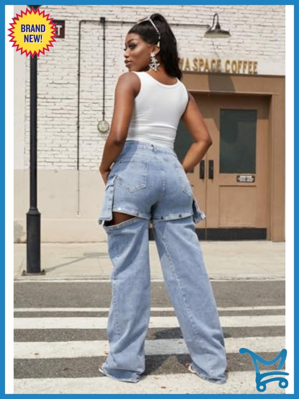 Detachable Cargo Jeans Y2K High Waisted Baggy Cutout Summer Shorts Streetwear - Picture 3 of 6